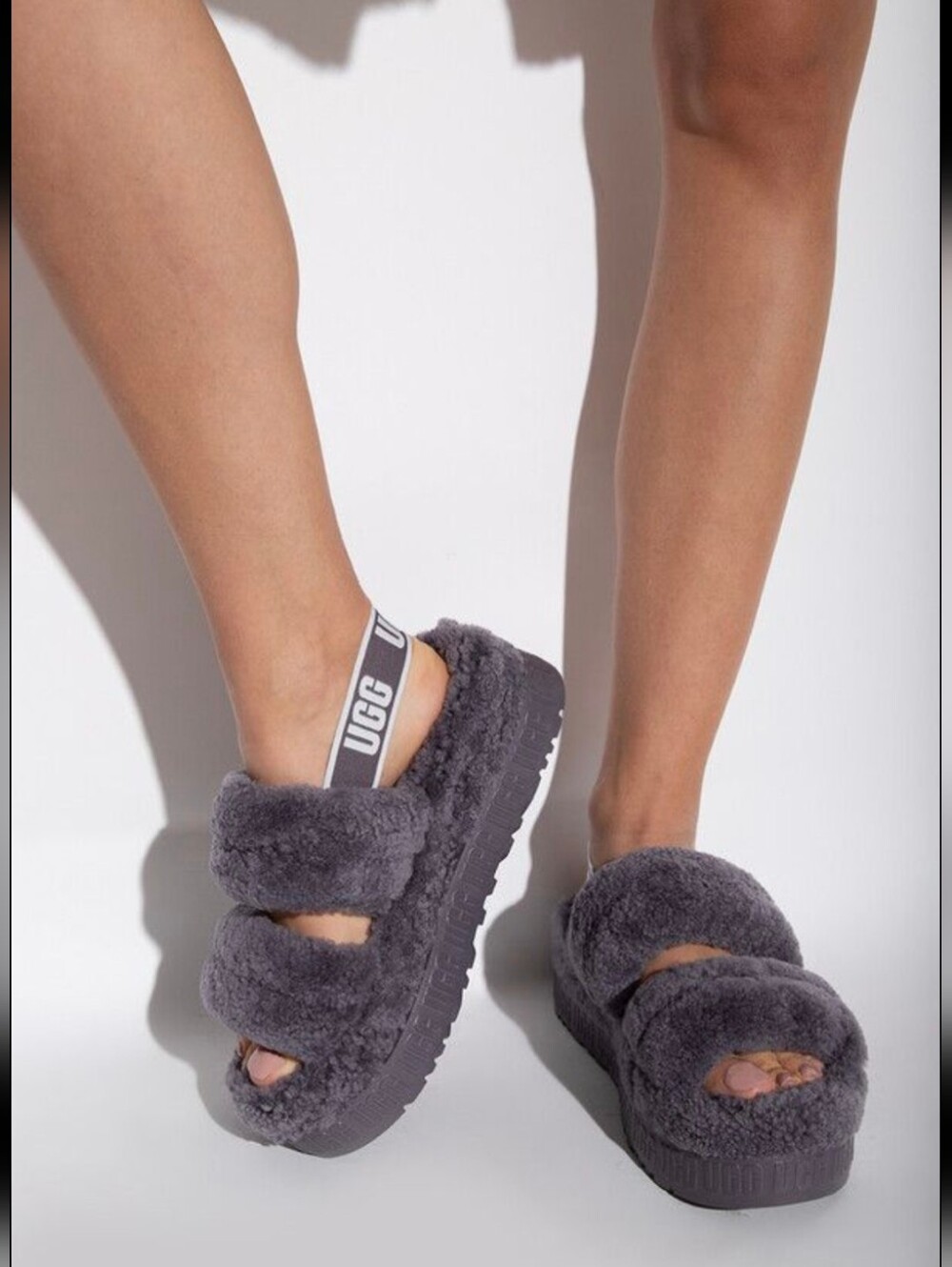 UGG Fluffy Black Sandals